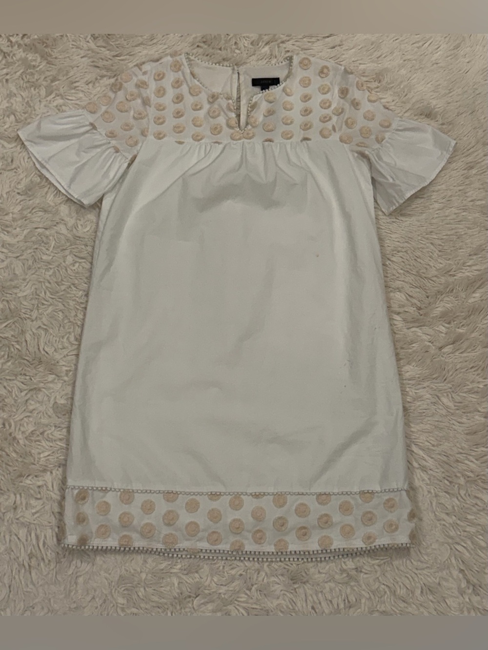 *AS IS* New J. Crew Bell Sleeve Dress Fringe Dot Embroidery 0 Marine Salt Ivory - Picture 2 of 11